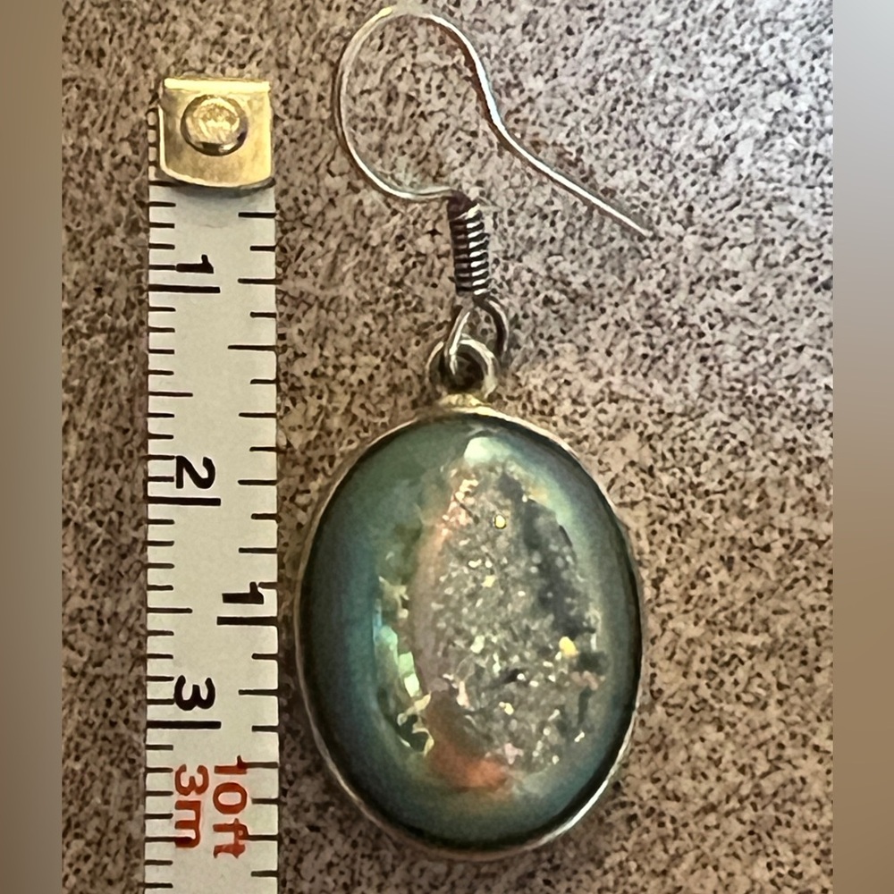 Genuine blue-green agate druzy earrings in 925 Sterling Silver. Exquisite! - Picture 5 of 6